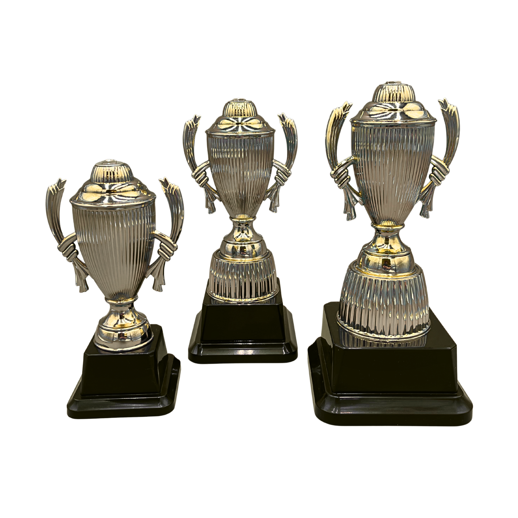 Gold Trophy Cup with Scalloping on Black Base in 3 Sizes