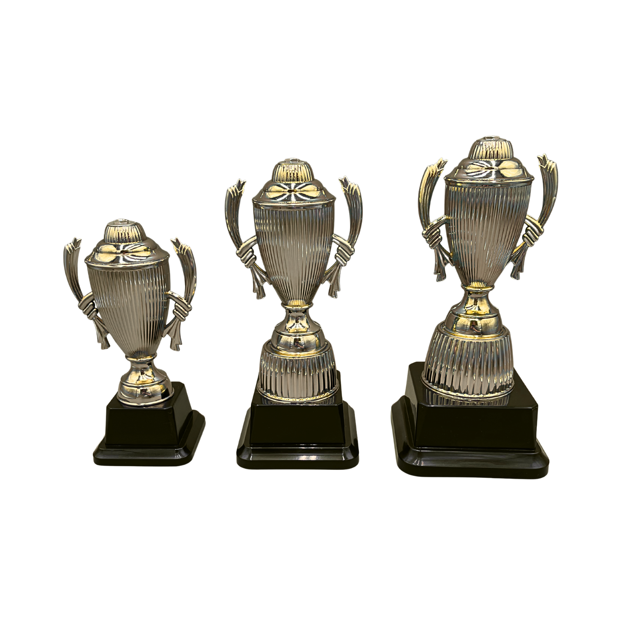 Gold Trophy Cup with Scalloping on Black Base in 3 Sizes