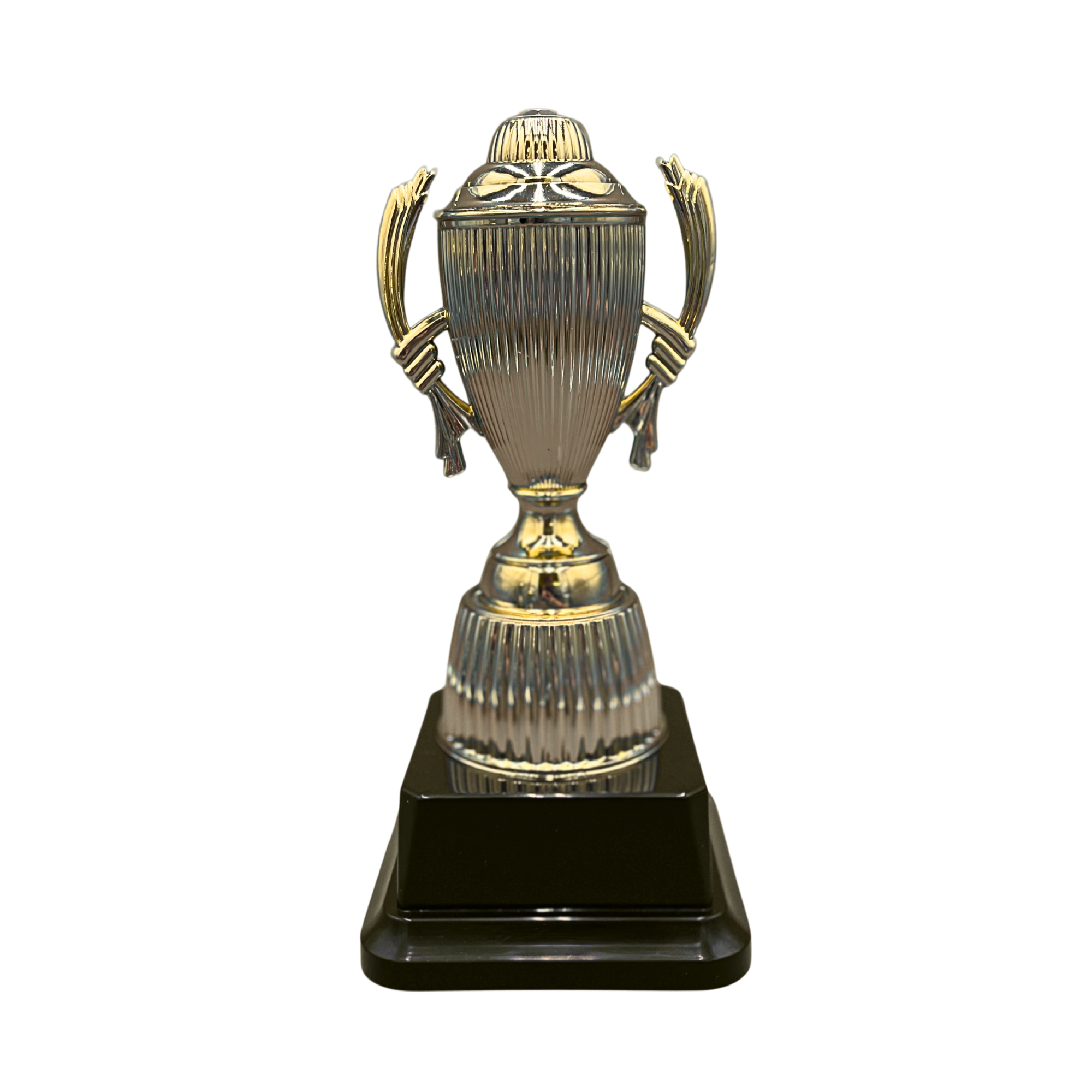 Gold Trophy Cup with Scalloping on Black Base in 3 Sizes