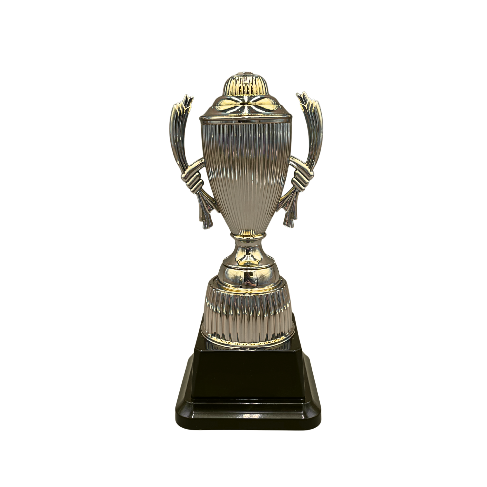 Gold Trophy Cup with Scalloping on Black Base in 3 Sizes