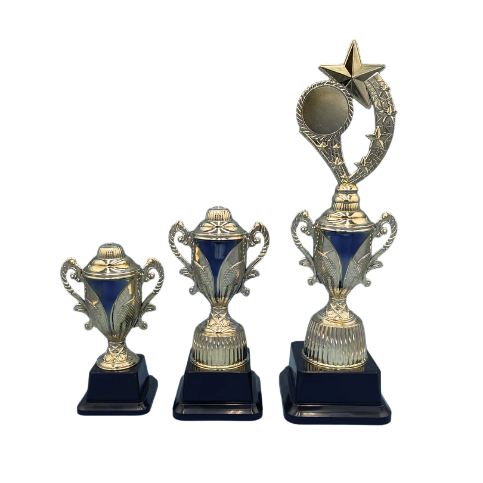 Gold Trophy Cup with Blue Accent in 3 Sizes