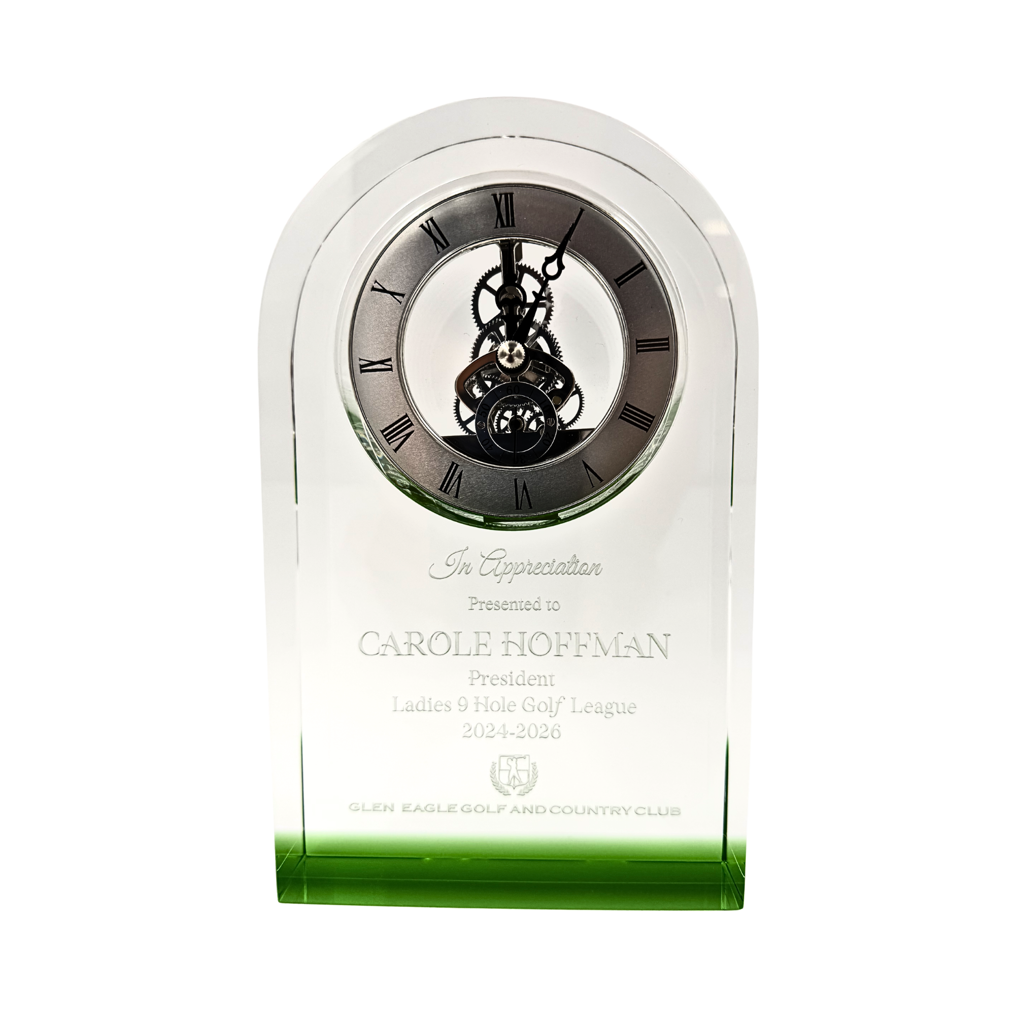 Dome Shape Crystal Clock with Green Accent Base