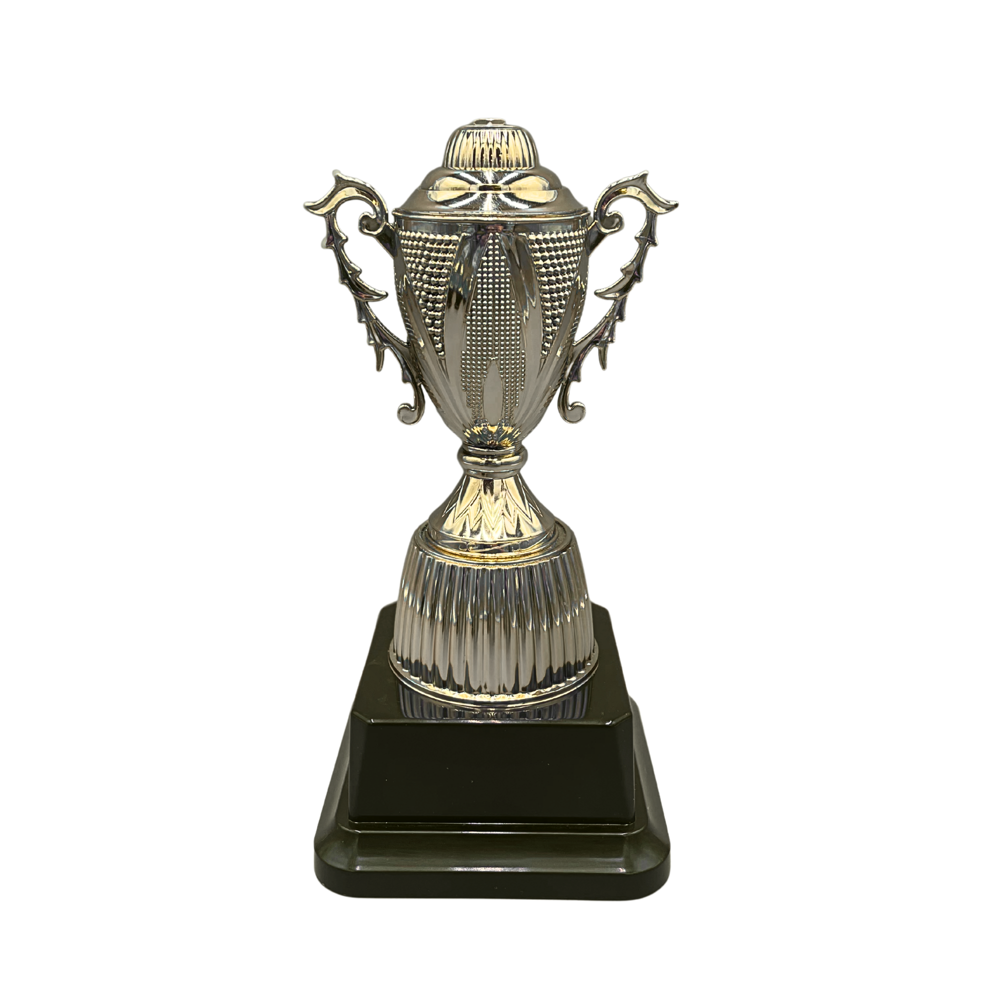Gold Trophy Cup with Raised Pattern on Black Base in 3 Sizes