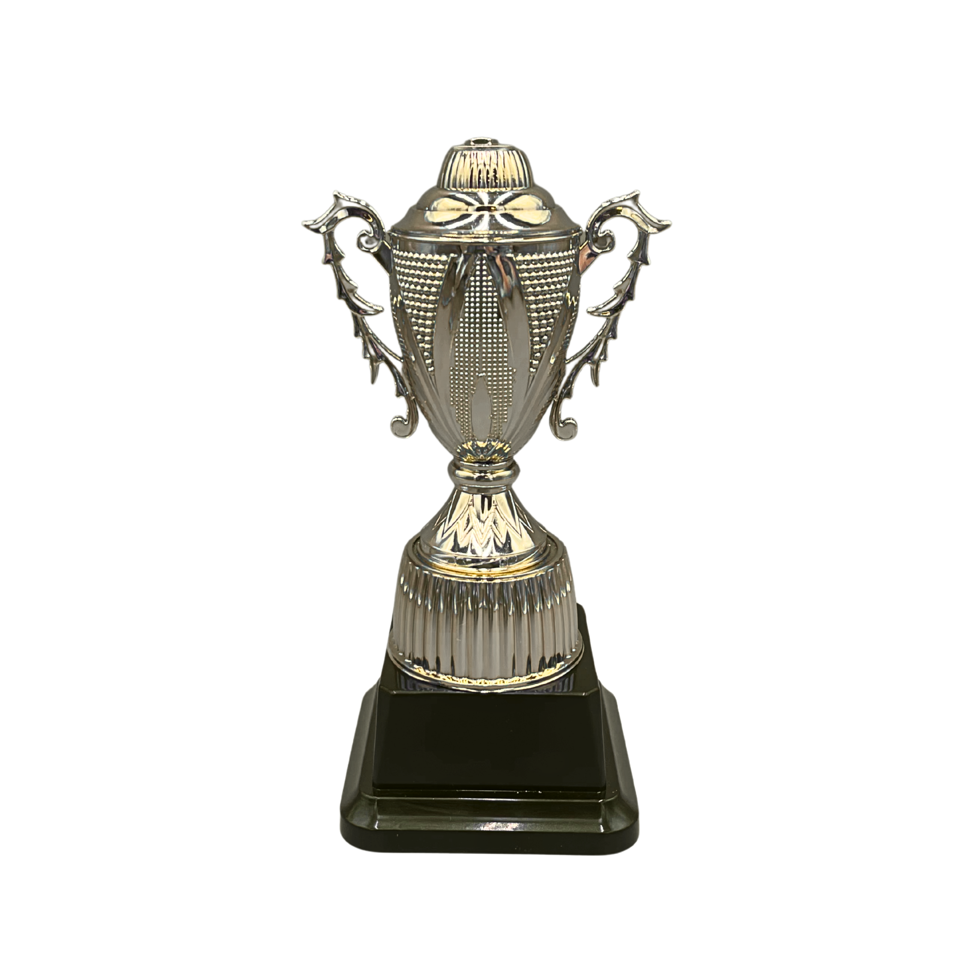 Gold Trophy Cup with Raised Pattern on Black Base in 3 Sizes