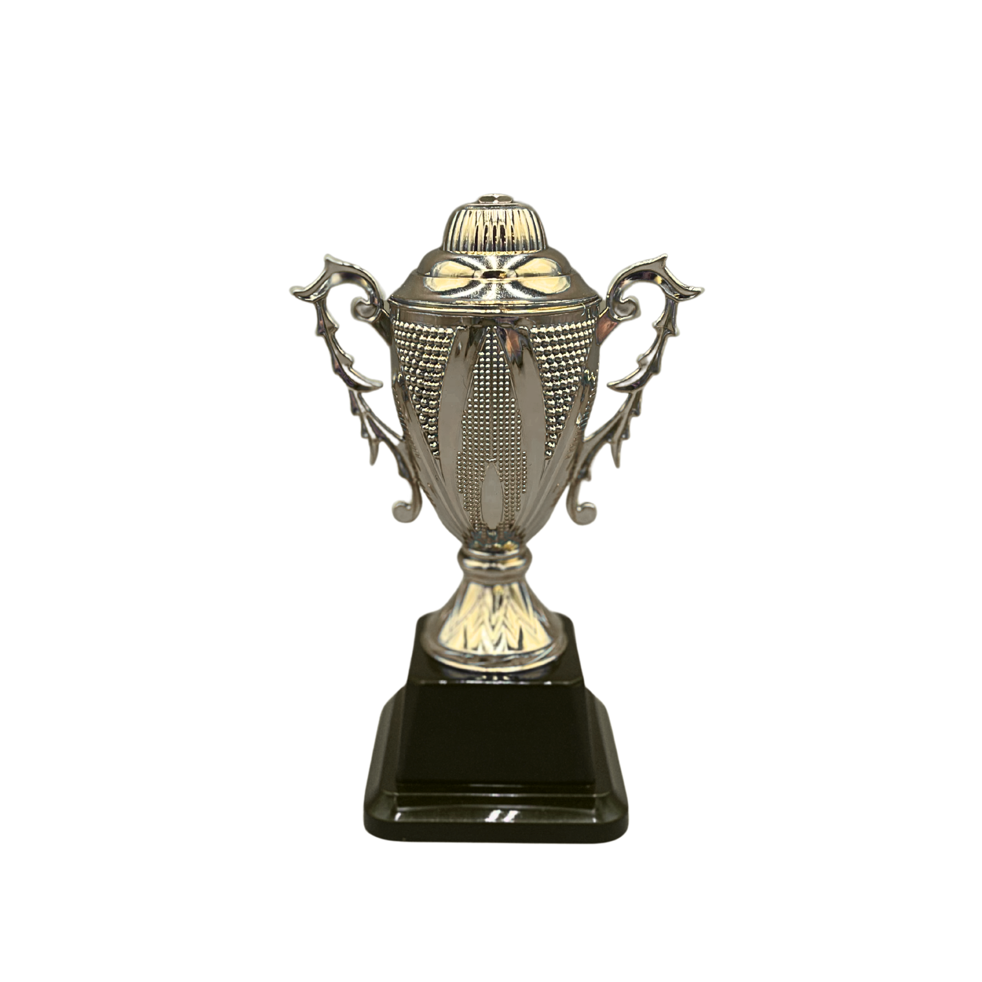 Gold Trophy Cup with Raised Pattern on Black Base in 3 Sizes