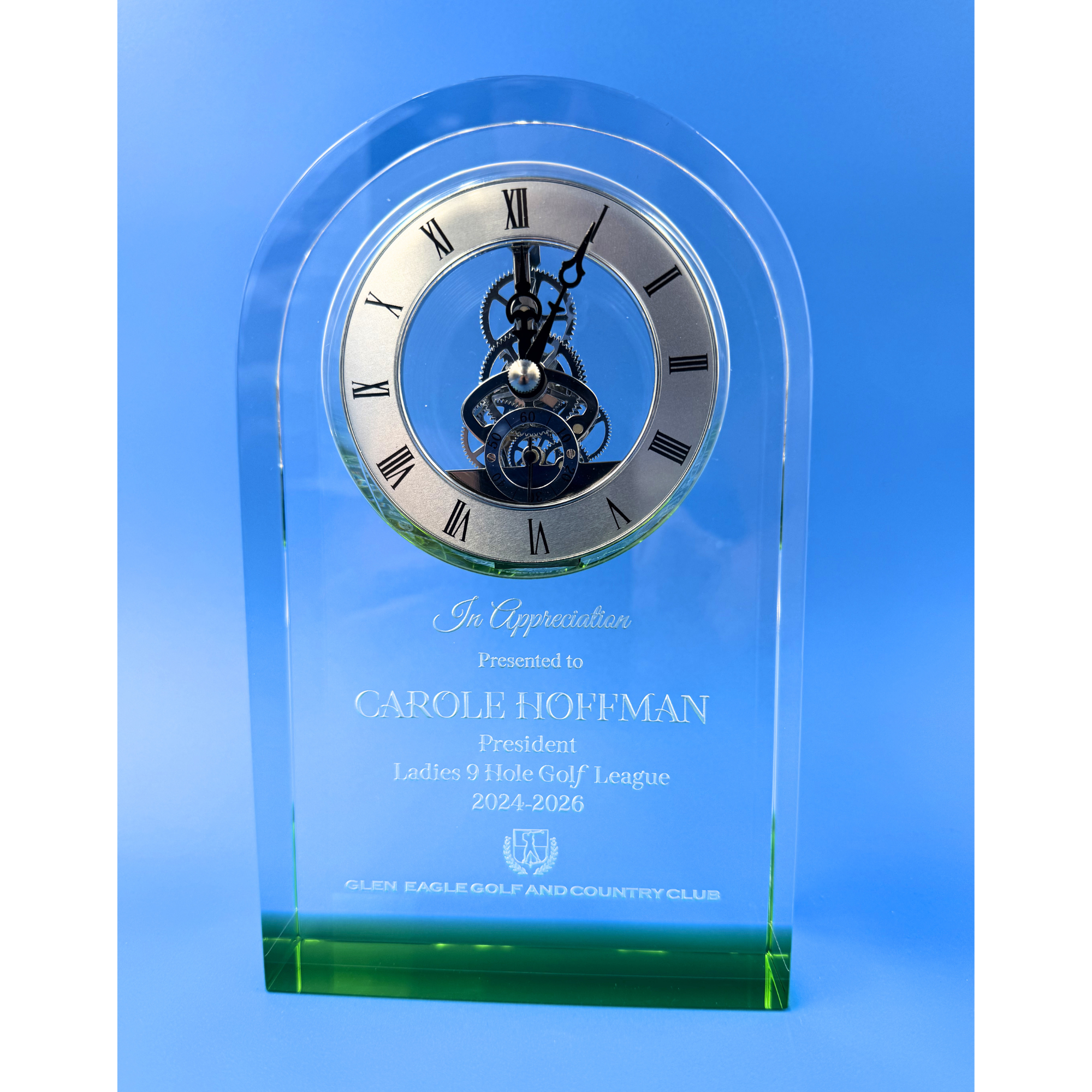 Dome Shape Crystal Clock with Green Accent Base
