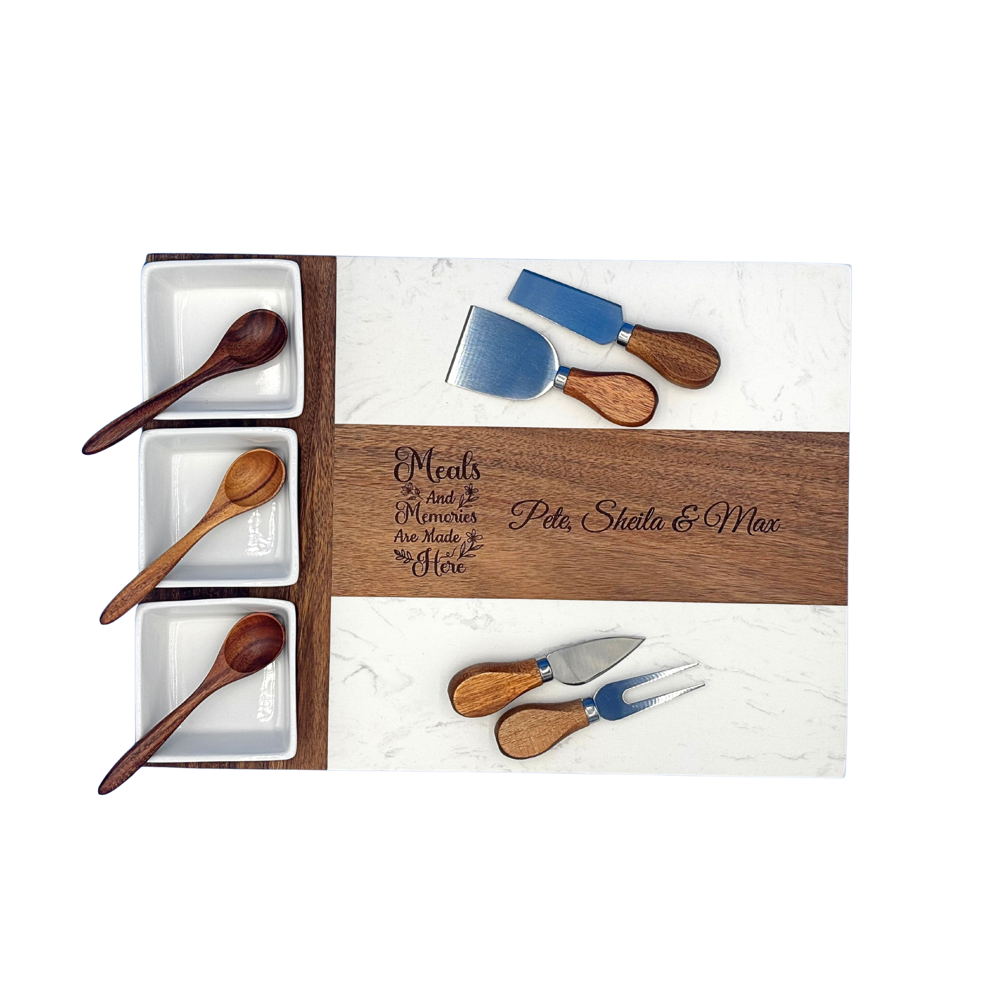 Acacia & Marble Charcuterie Board - 11 Piece Set