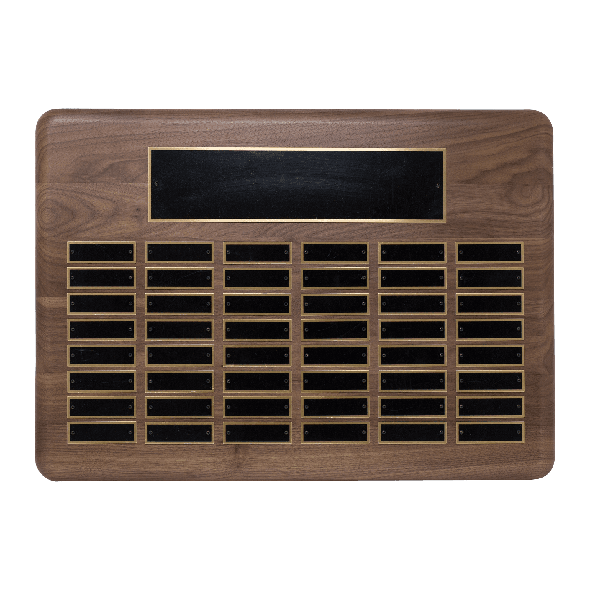 American Walnut 24 Plate Perpetual Plaque with Black Steel Plates