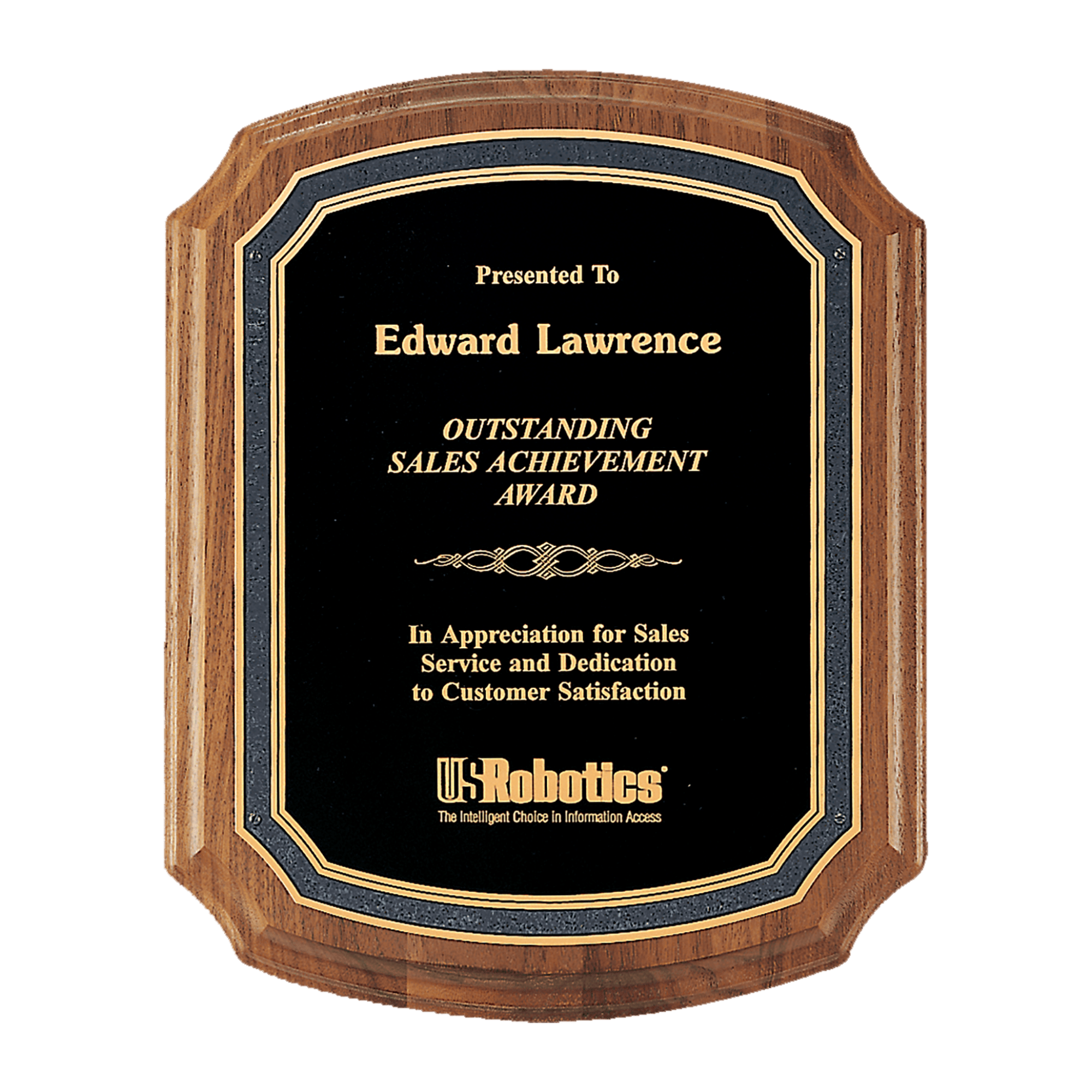 American Walnut Plaque with Black & Gold Florentine Border