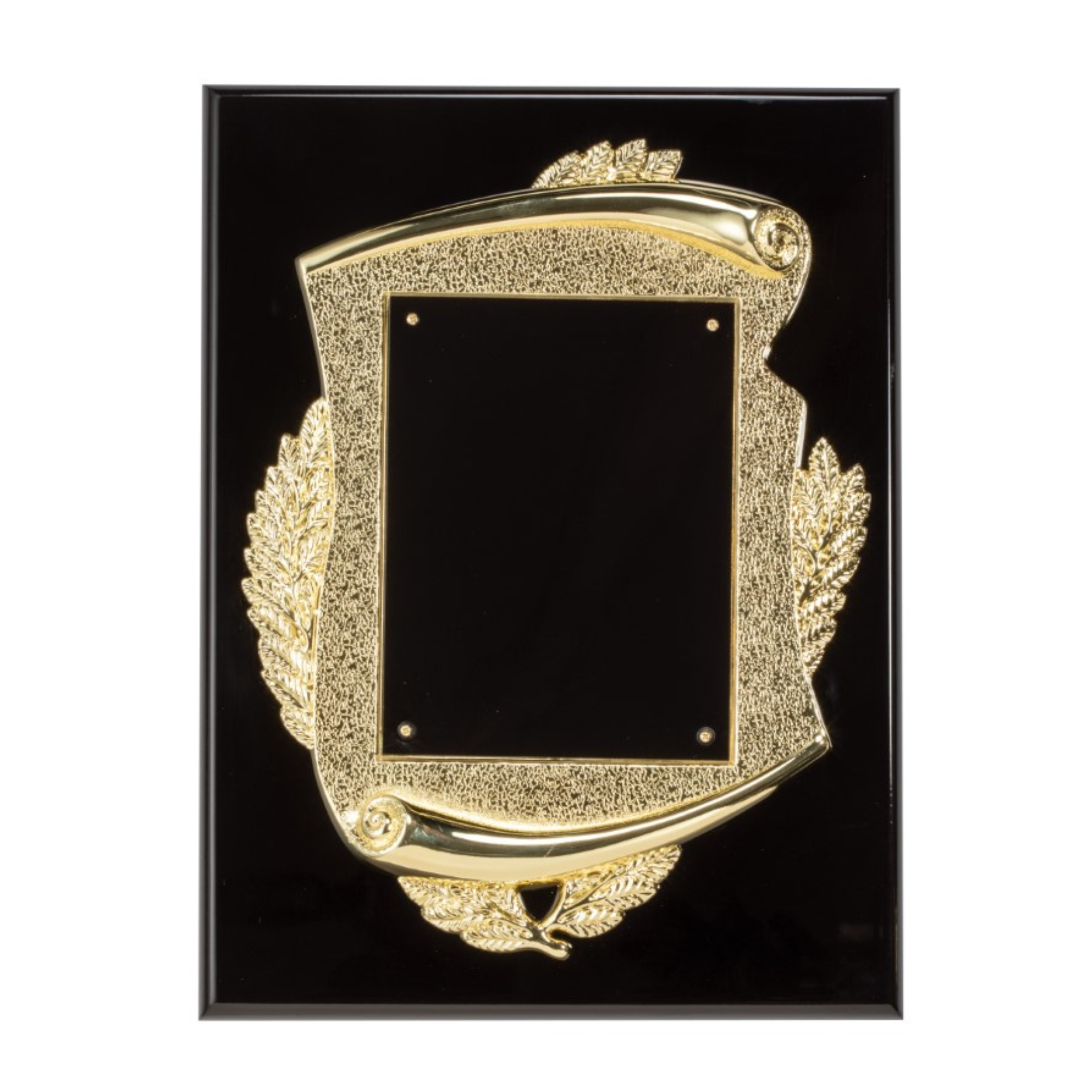 Black High Gloss Plaque with Antique Gold Scroll Frame
