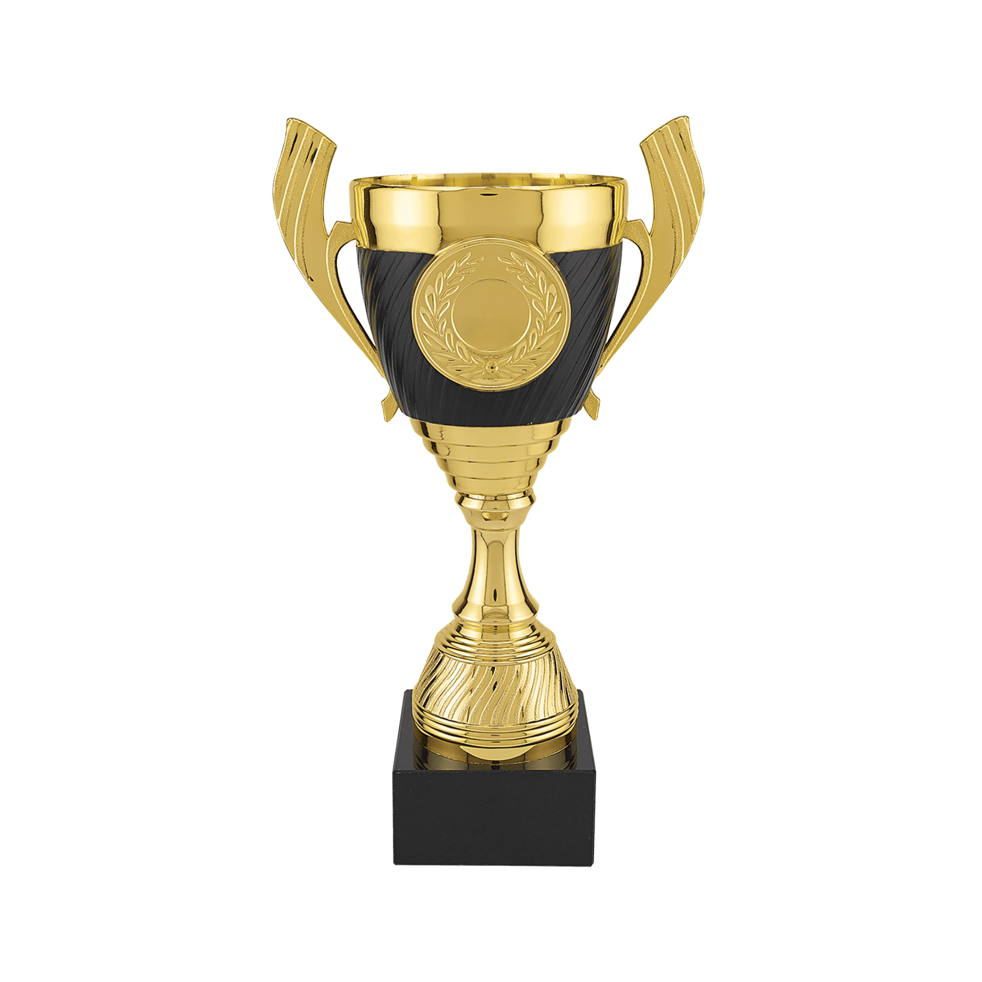 Gold & Black Completed Cup Trophy with Black Marble Base in 3 Sizes