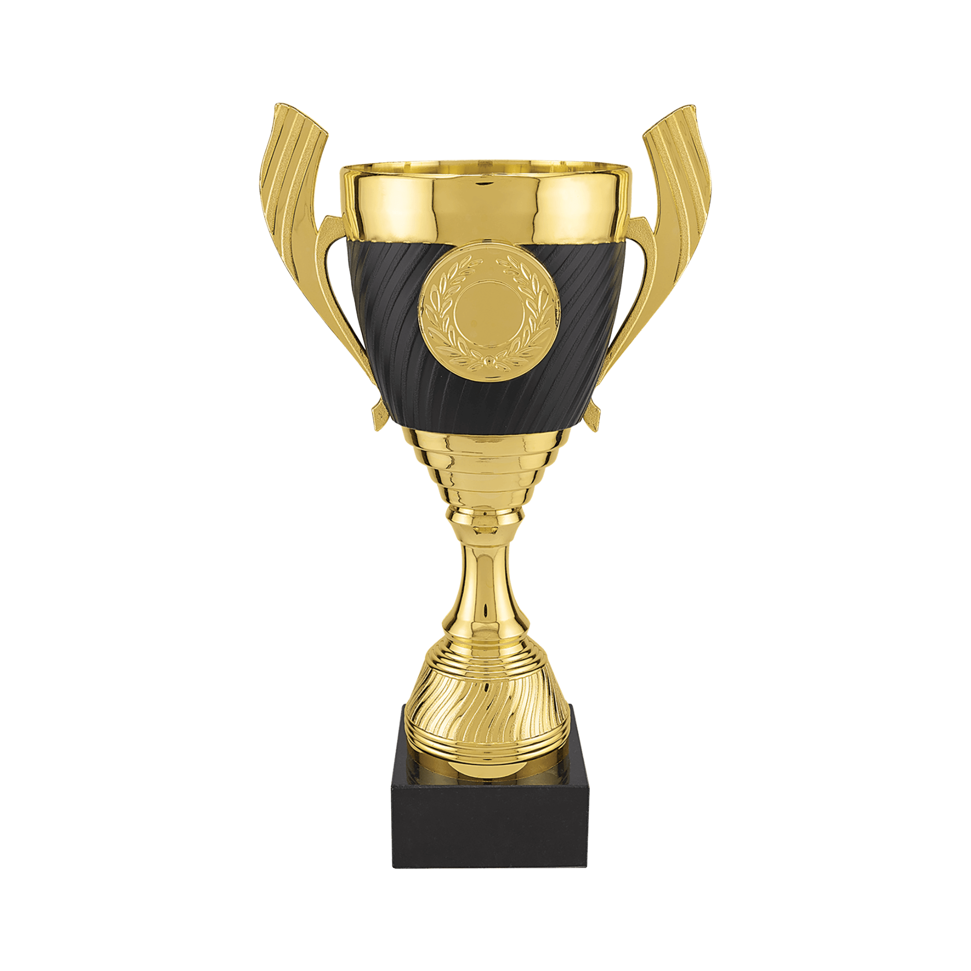 Gold & Black Completed Cup Trophy with Black Marble Base in 3 Sizes