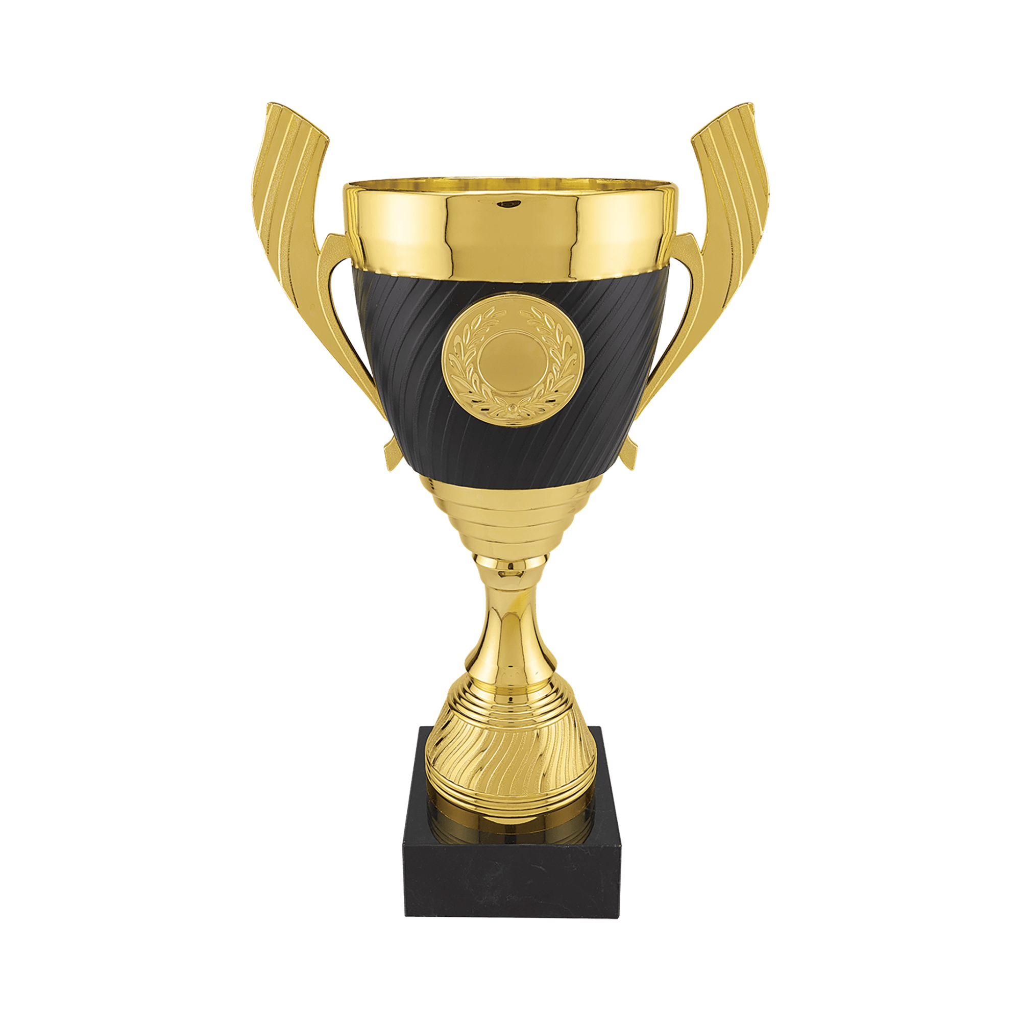 Gold & Black Completed Cup Trophy with Black Marble Base in 3 Sizes