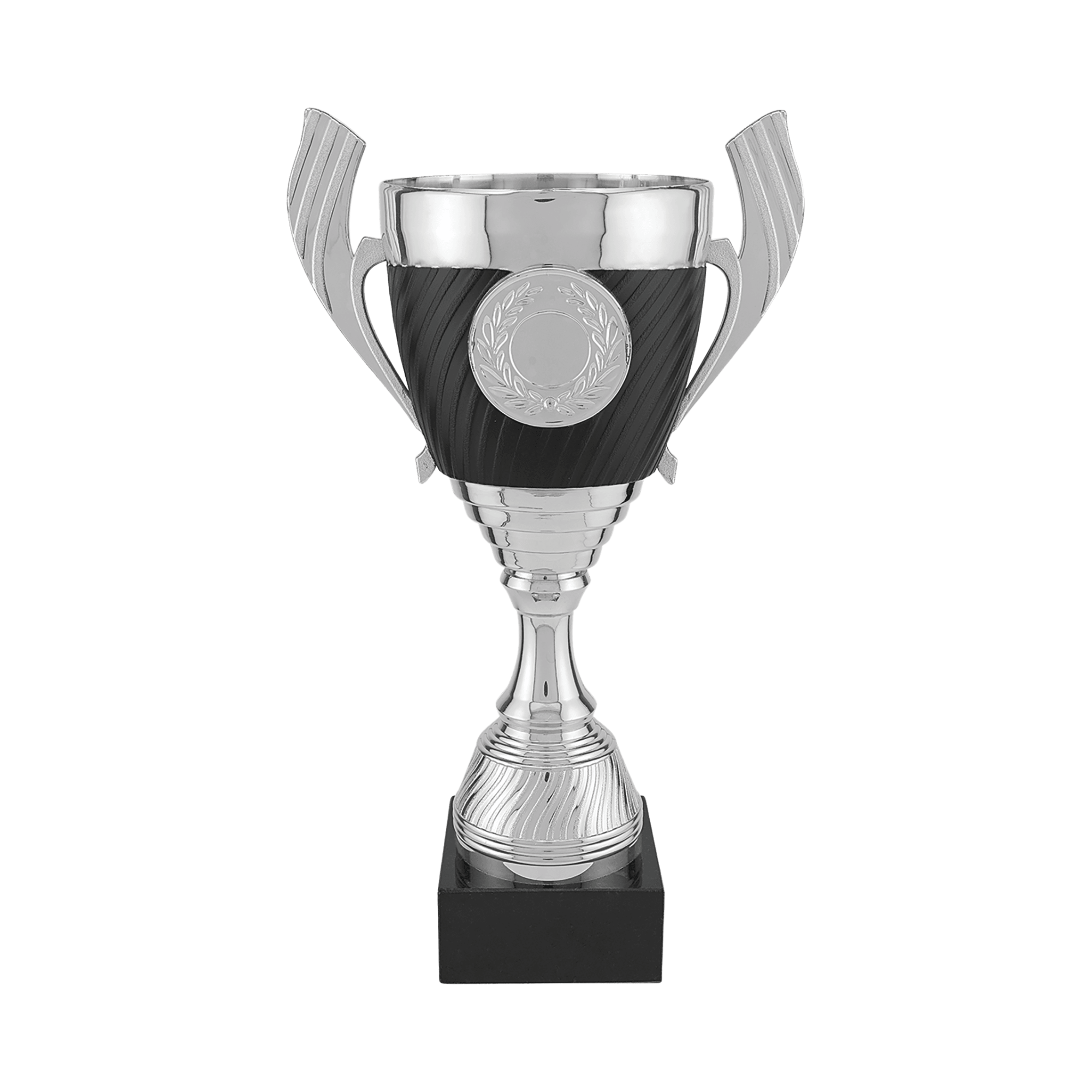 Silver & Black Completed Cup Trophy with Black Marble Base in 3 Sizes