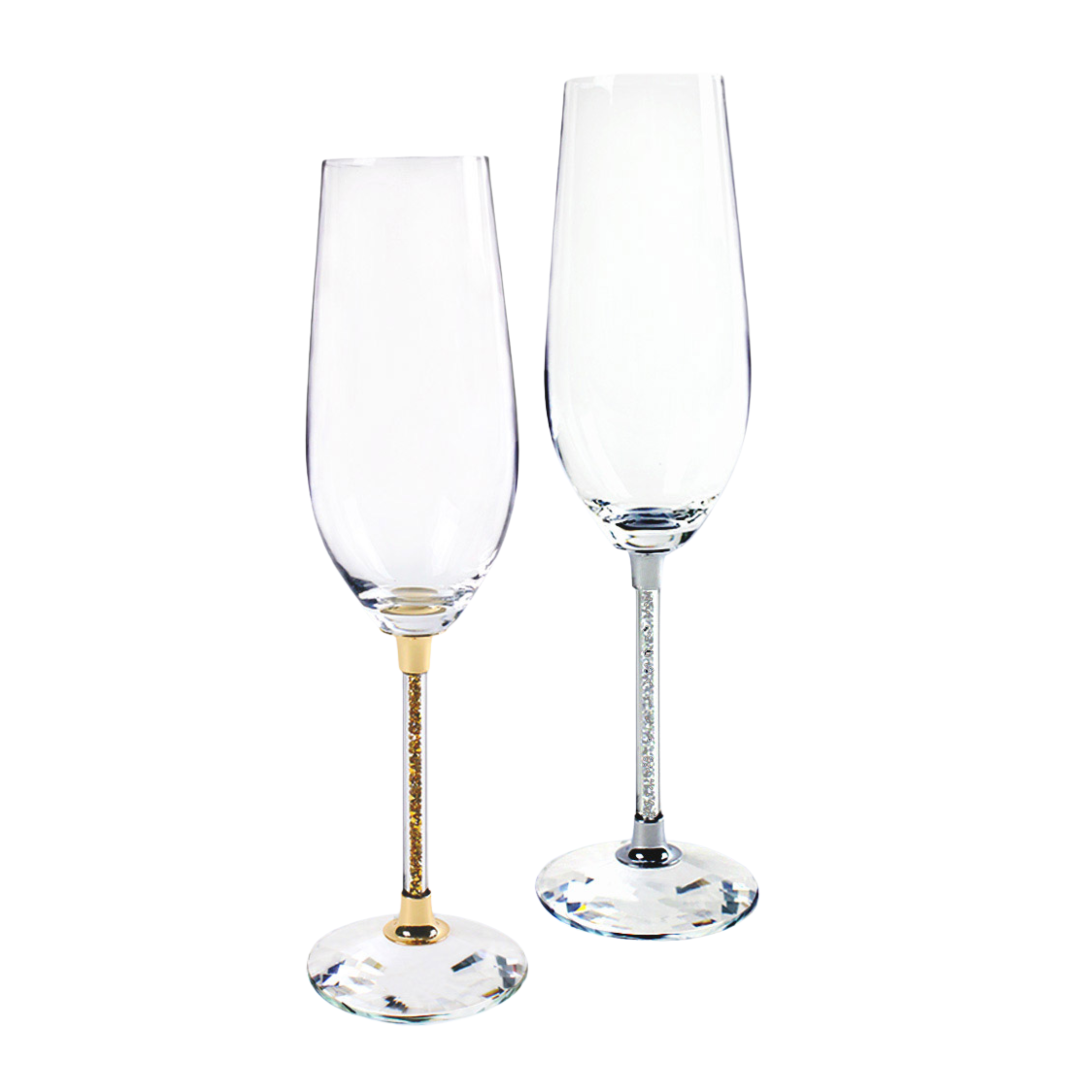 Hand Blown Crystal Champagne Glasses with Silver or Gold Filled Stem