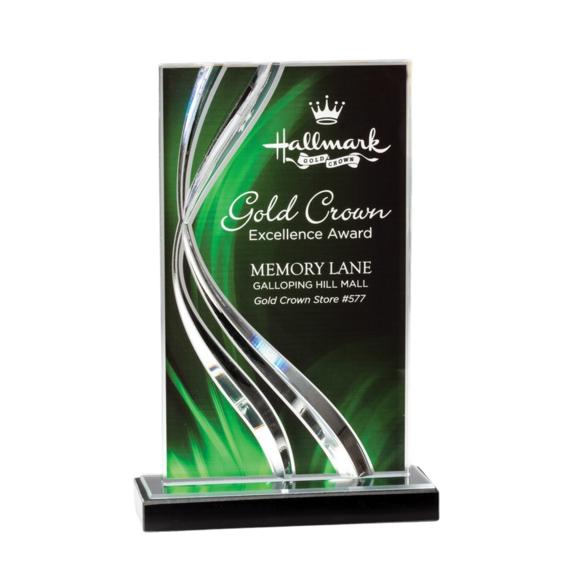 Green Swirl Acrylic Award with Beveled Cutouts and Black Marble Base