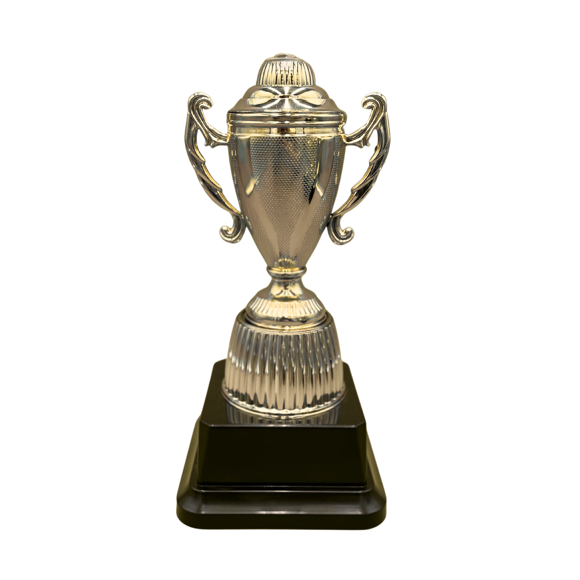 Gold Trophy Cup with Fine Texture on Black Base in 3 Sizes