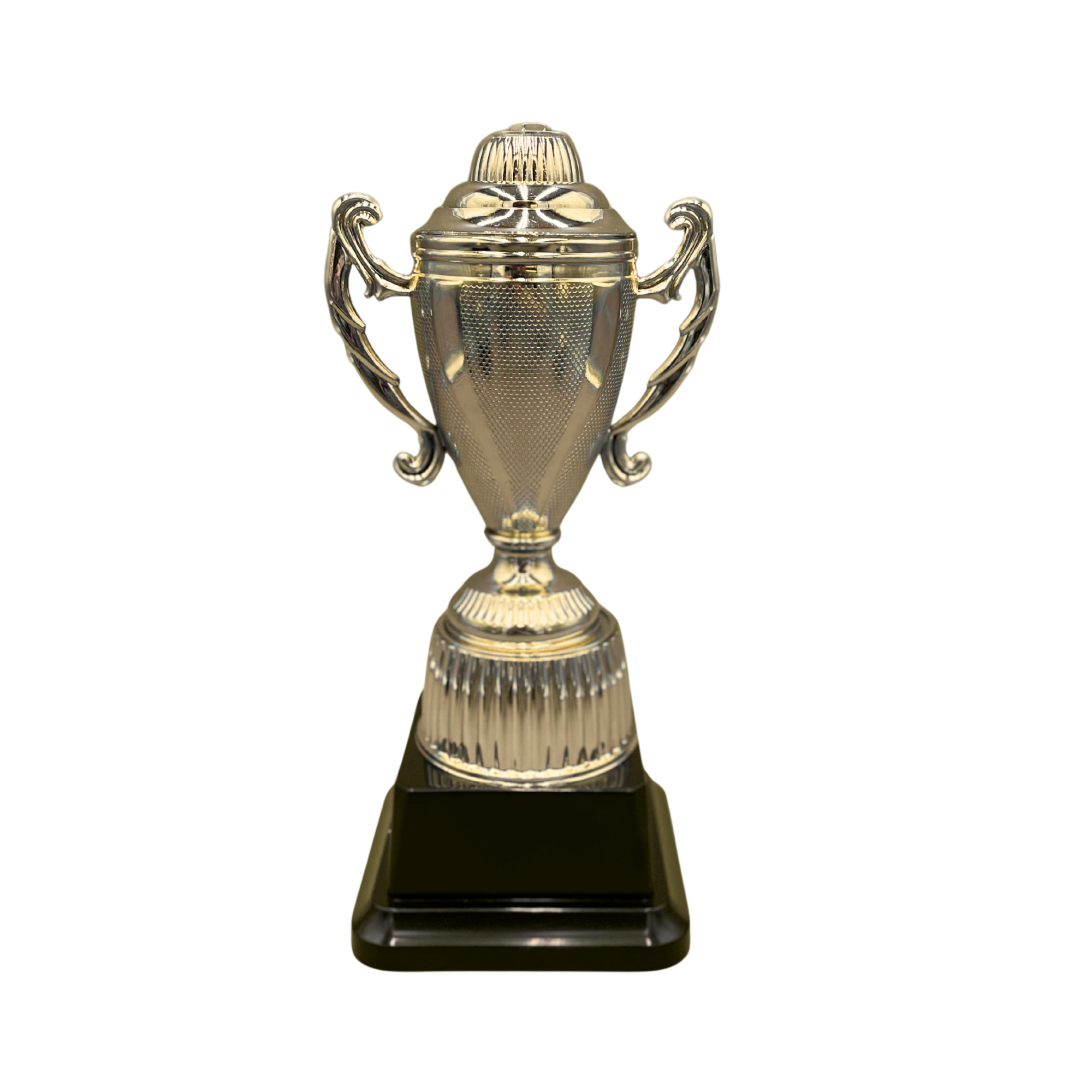 Gold Trophy Cup with Fine Texture on Black Base in 3 Sizes