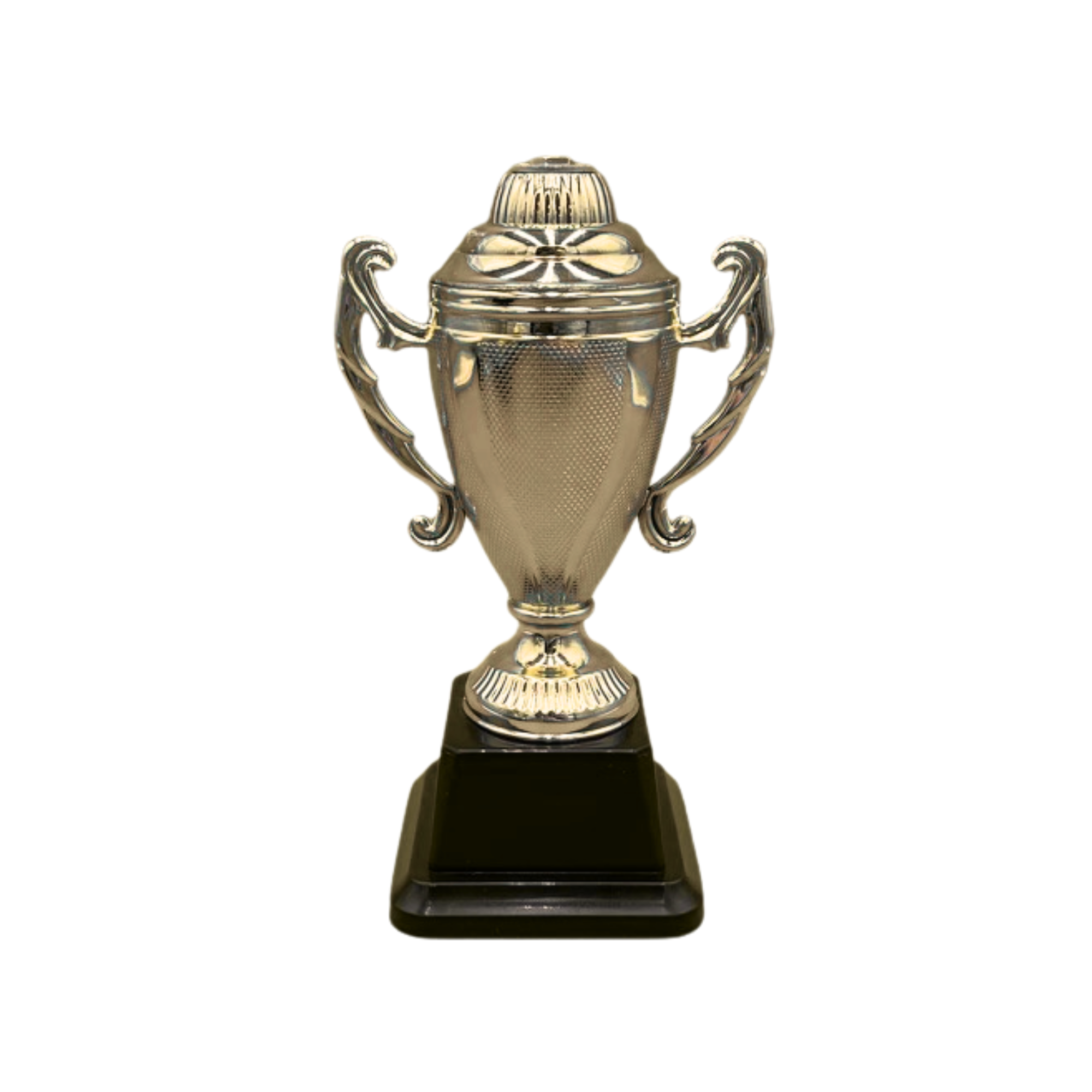 Gold Trophy Cup with Fine Texture on Black Base in 3 Sizes