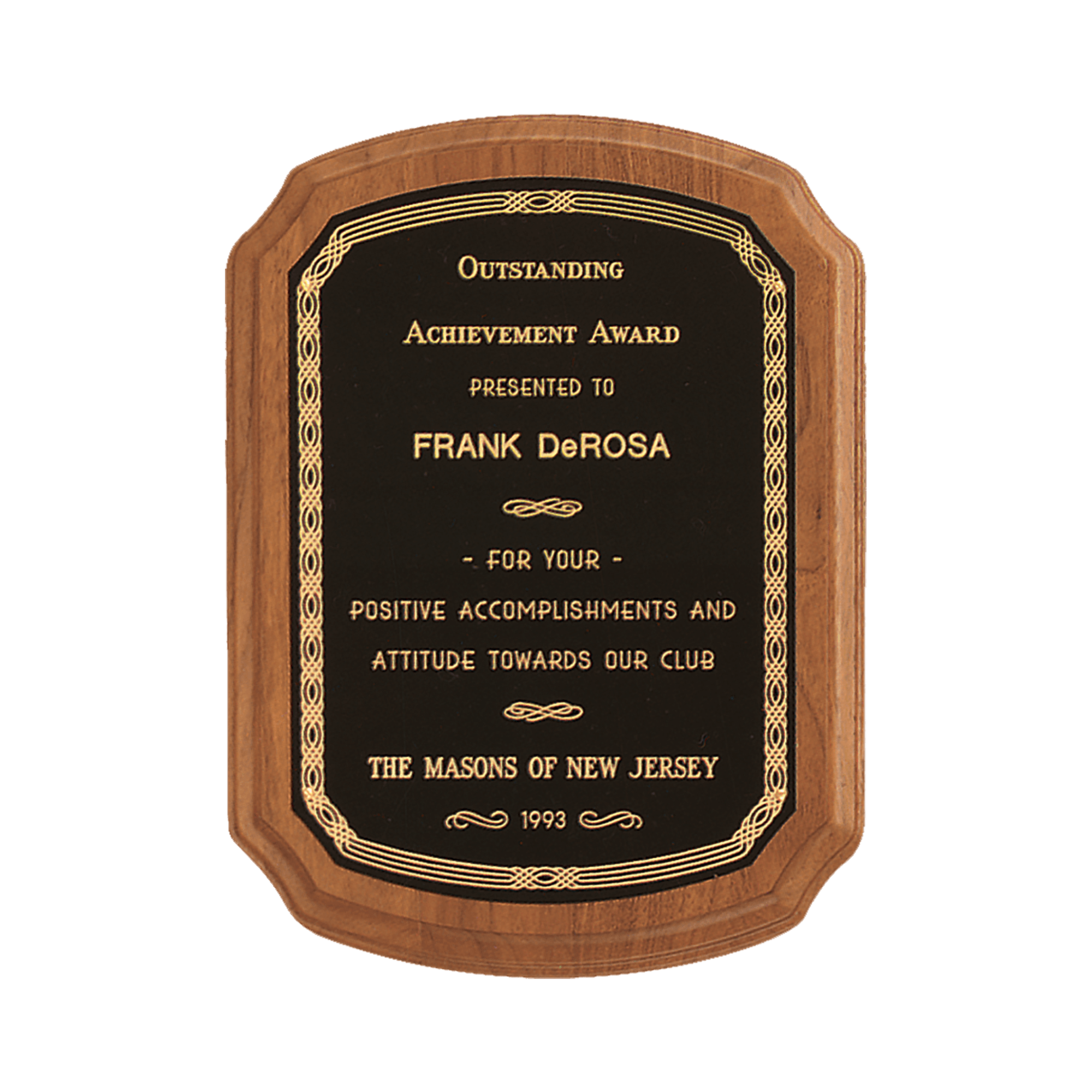 Coventry Series American Walnut Plaque with Gold Border