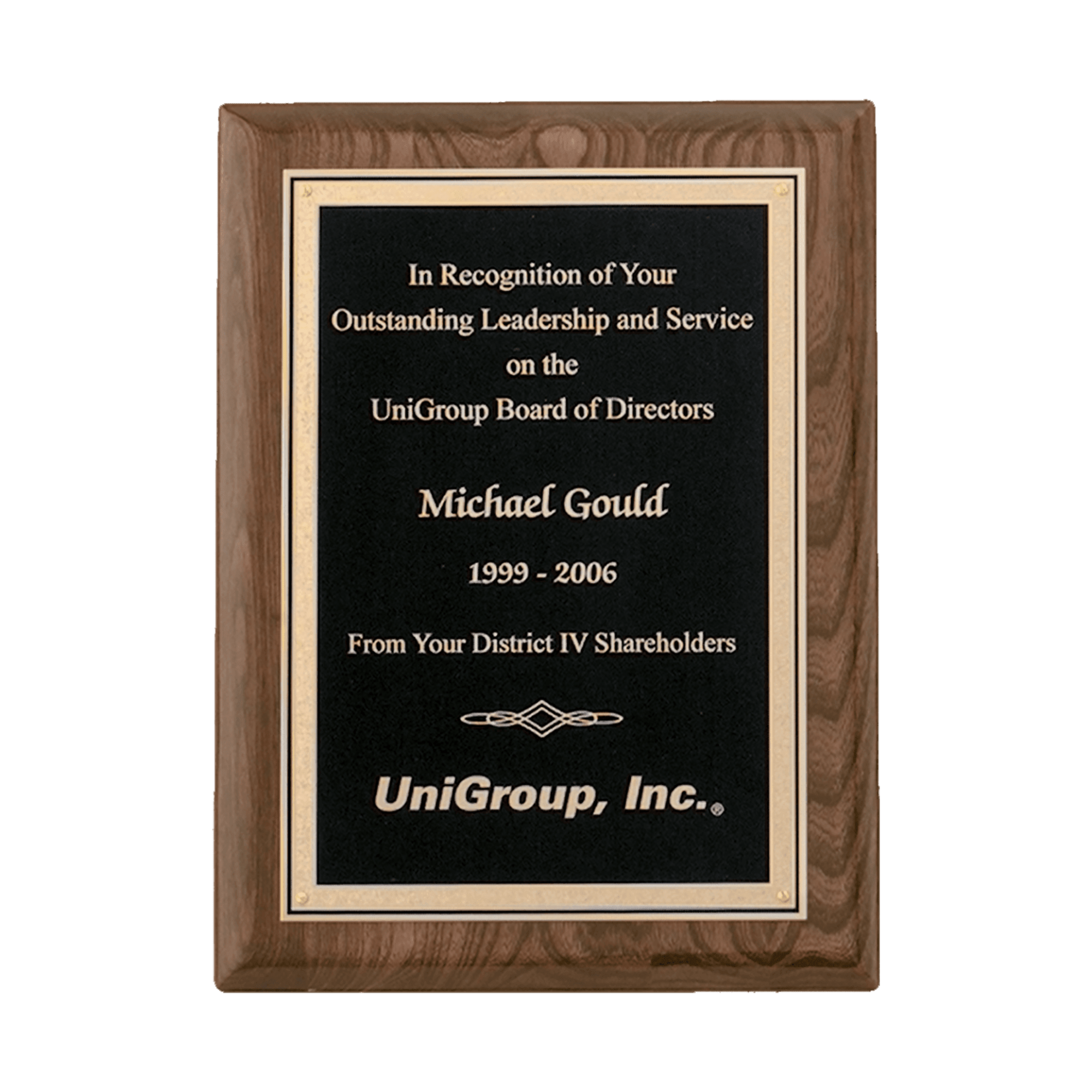 Walnut Piano Finish Plaque with Gold Florentine Border