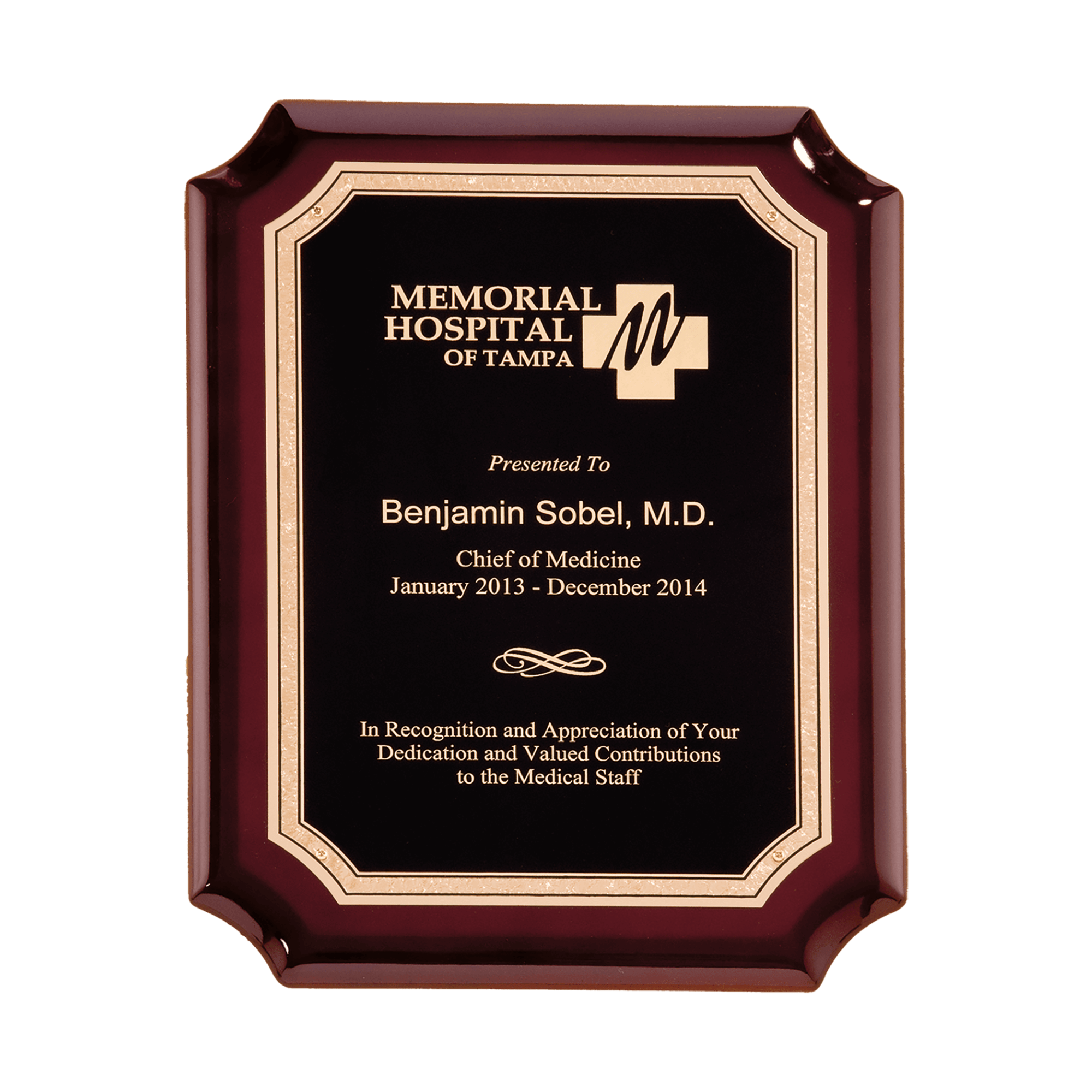 Rosewood High Gloss Plaque with Gold Florentine Border