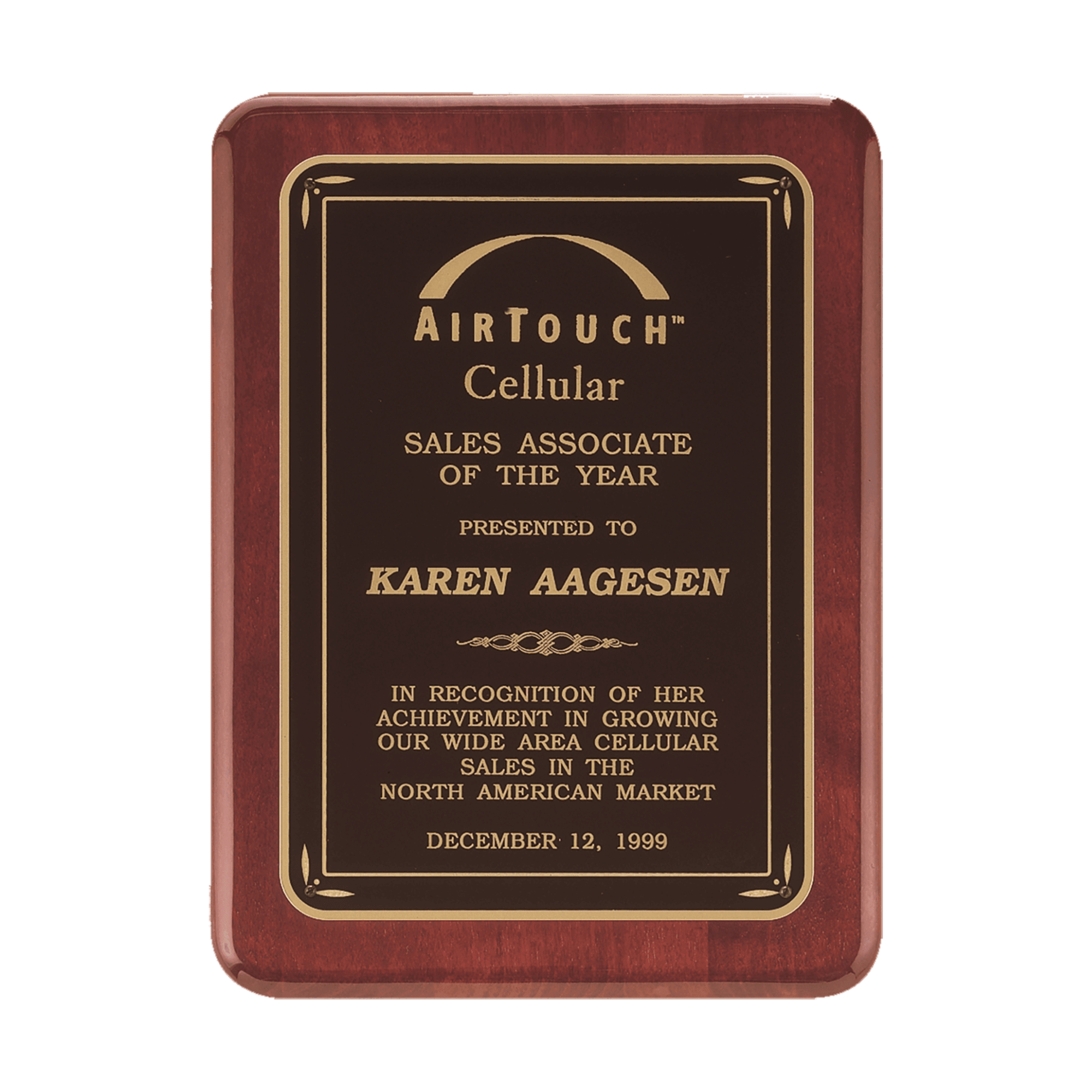 Rosewood Piano Finish Plaque with Black & Gold Florentine Design