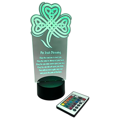 Irish Blessing Celtic Knot Shamrock Acrylic on LED Lighted Base