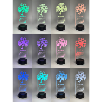 Irish Blessing Celtic Knot Shamrock Acrylic on LED Lighted Base