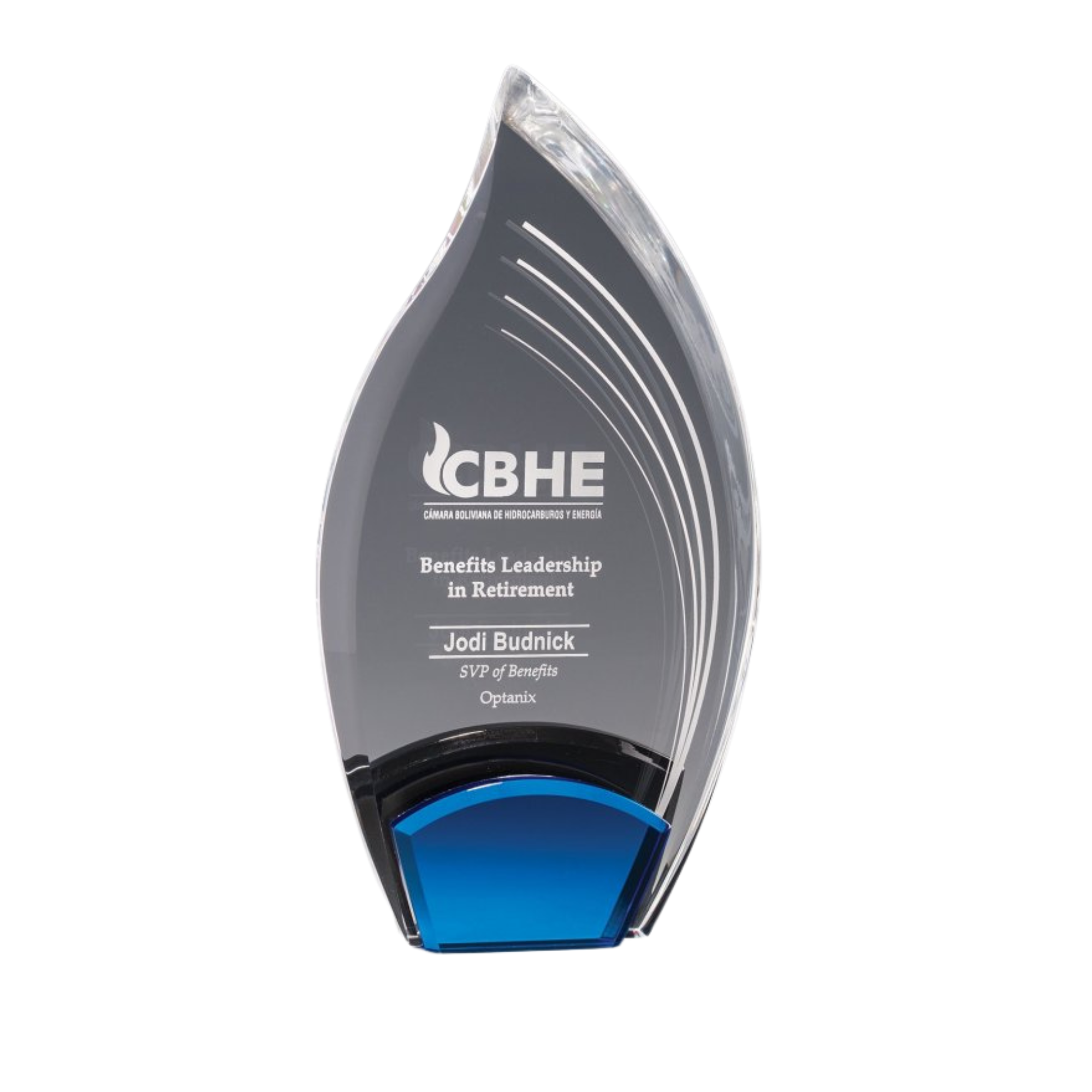 Spark Award Clear Teardrop Shape Acrylic with Blue and Black Acrylic Accent