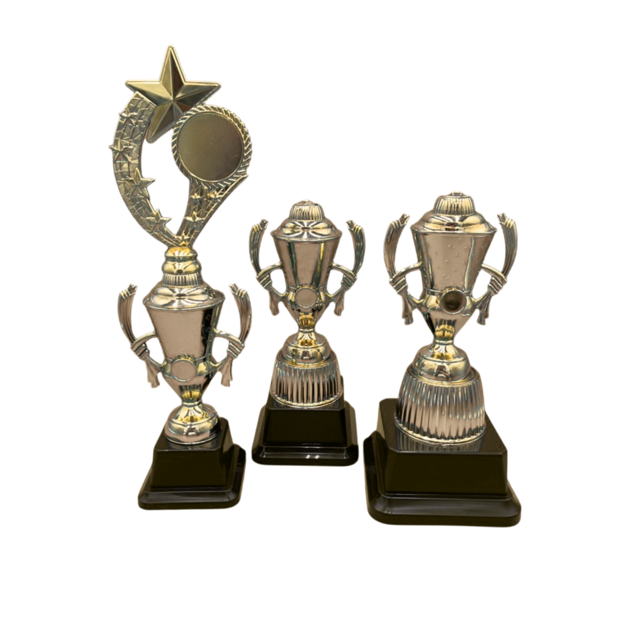 Gold Trophy Cup with Diamond Pattern on Black Base in 3 Sizes