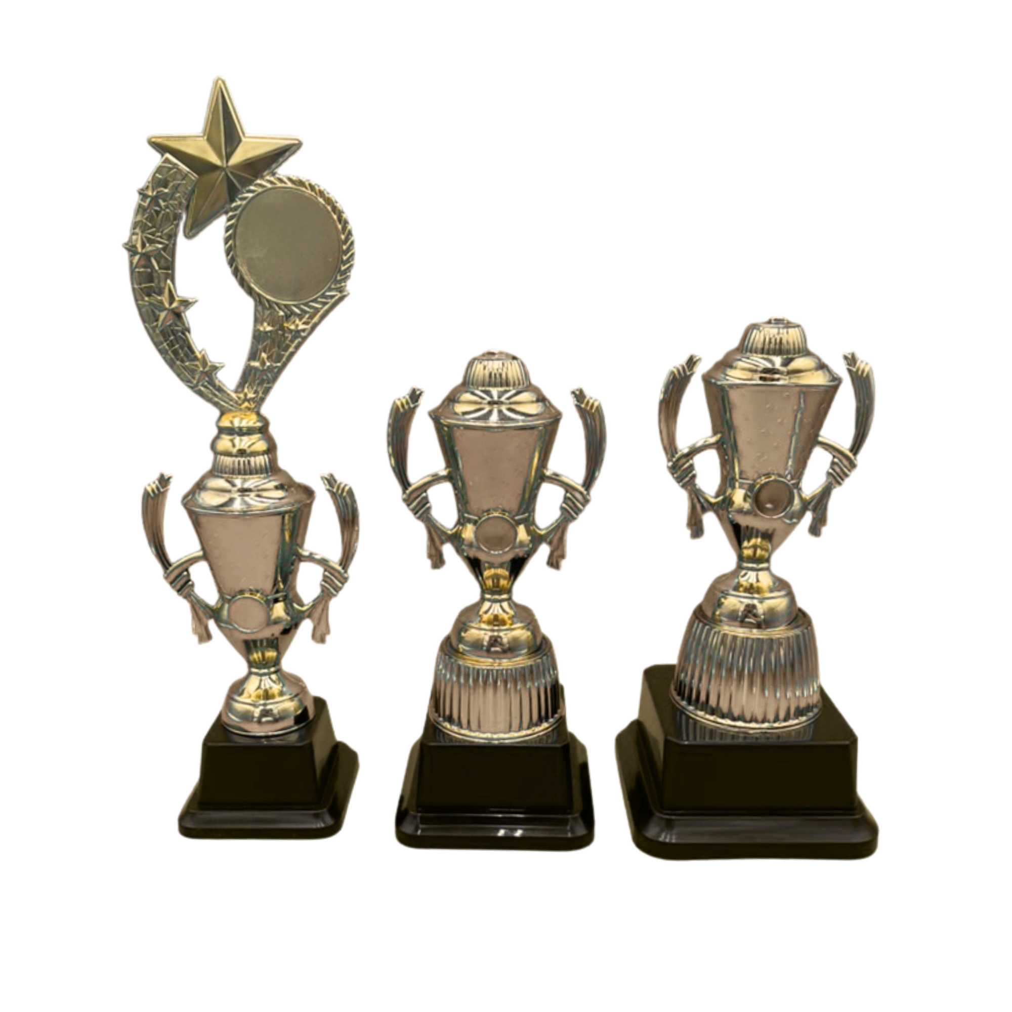 Gold Trophy Cup with Diamond Pattern on Black Base in 3 Sizes