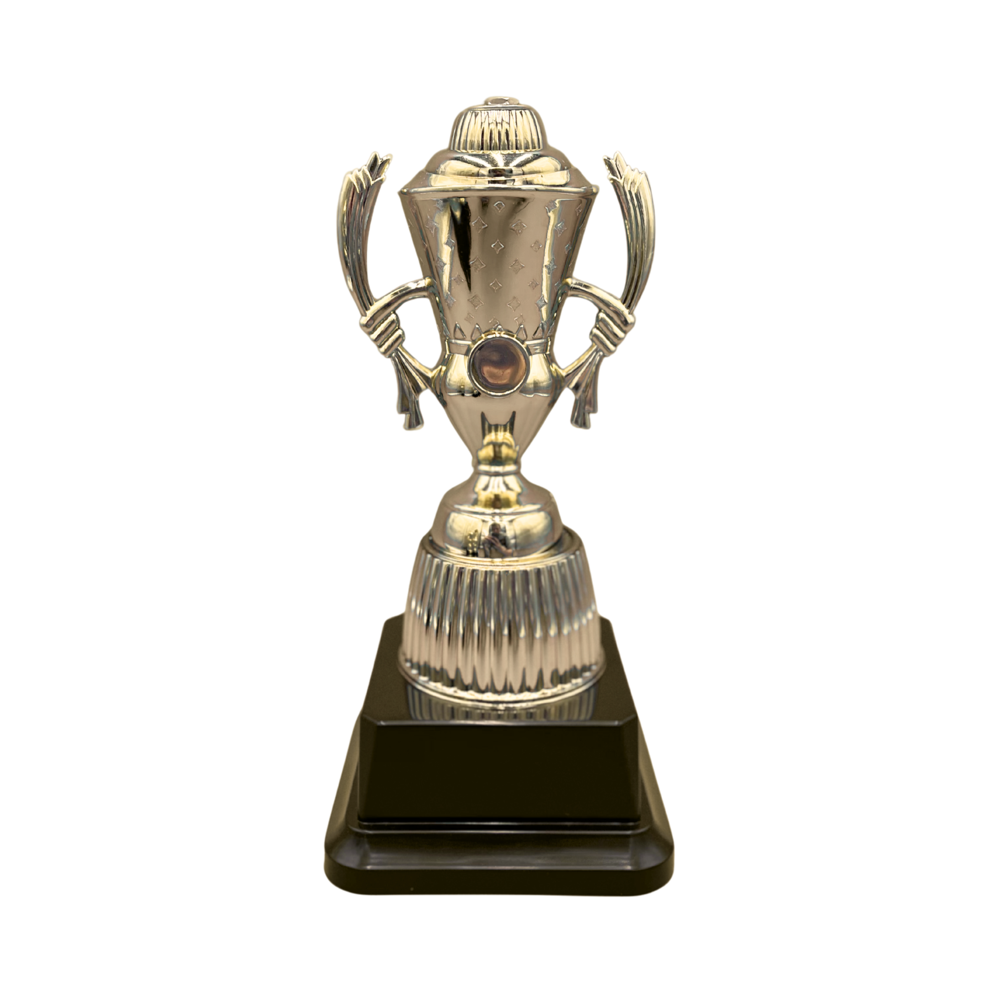 Gold Trophy Cup with Diamond Pattern on Black Base in 3 Sizes