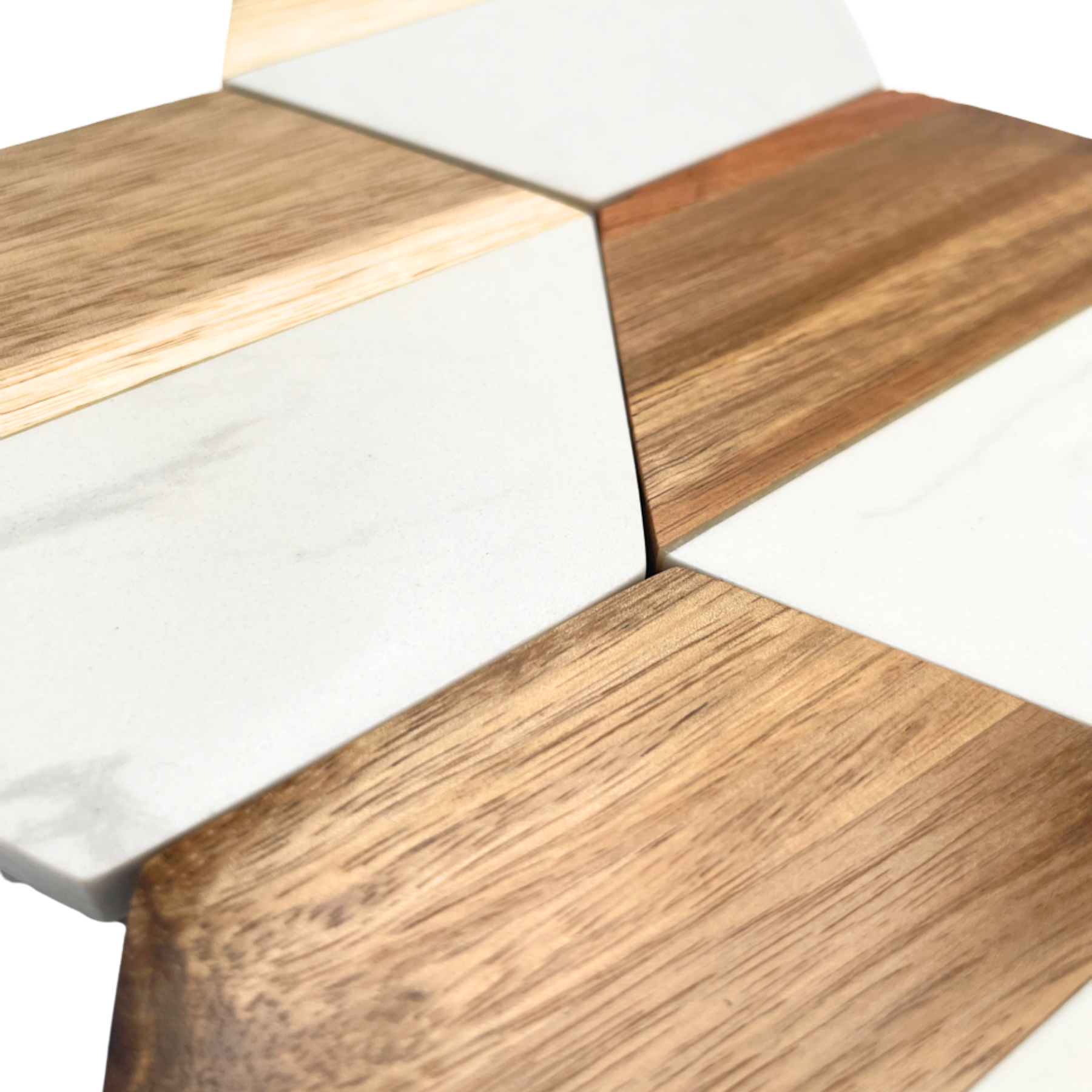 White Marble & Acacia Hexagon Coasters Set of 4