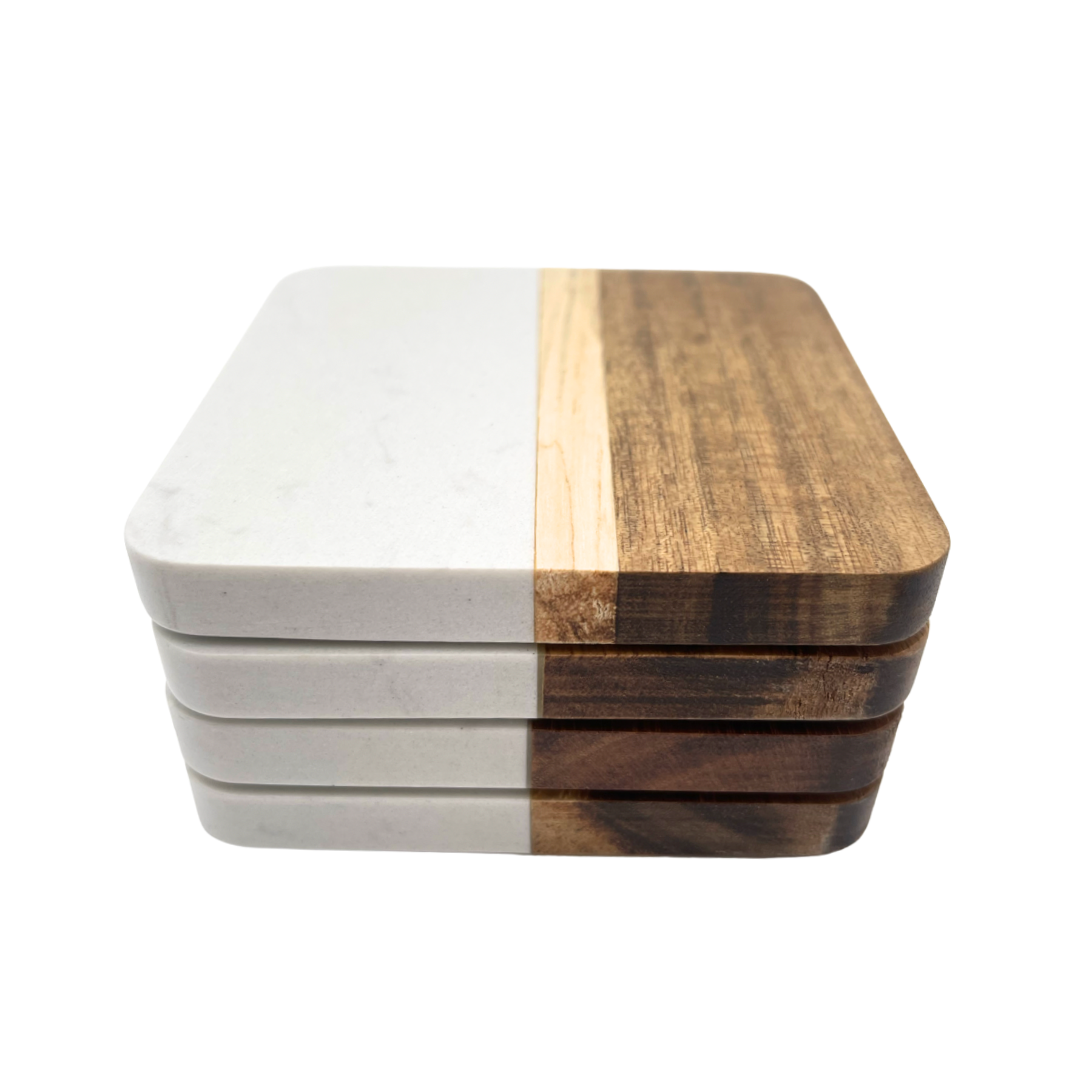 White Marble & Acacia Square Coasters (Set of 4)
